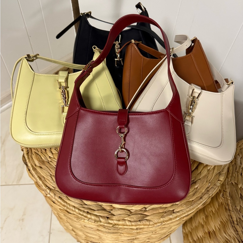 Jackie O Style Shoulder Bag Gold Lock